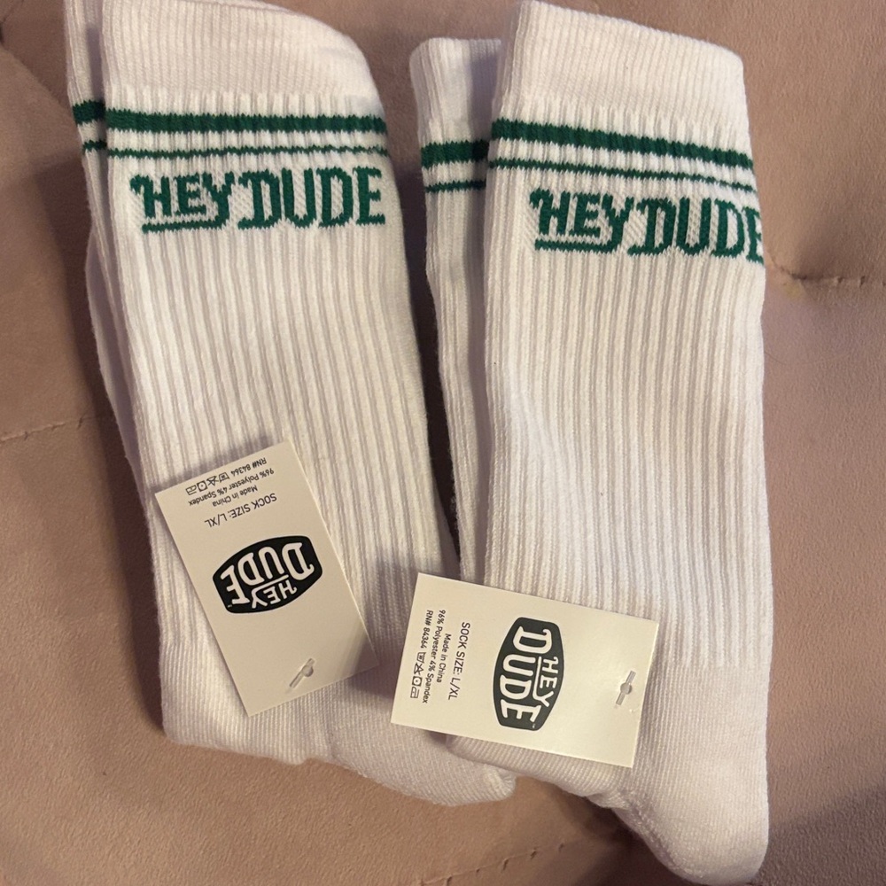 Hey Dude Casual White Socks with Green Stripes